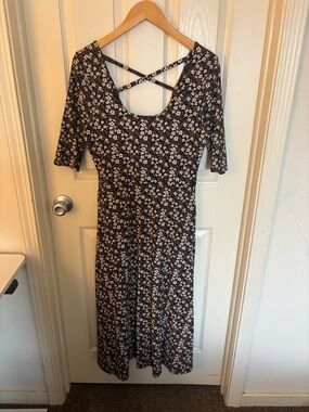 Pact Organic Cotton Floral Dress Black White Size M